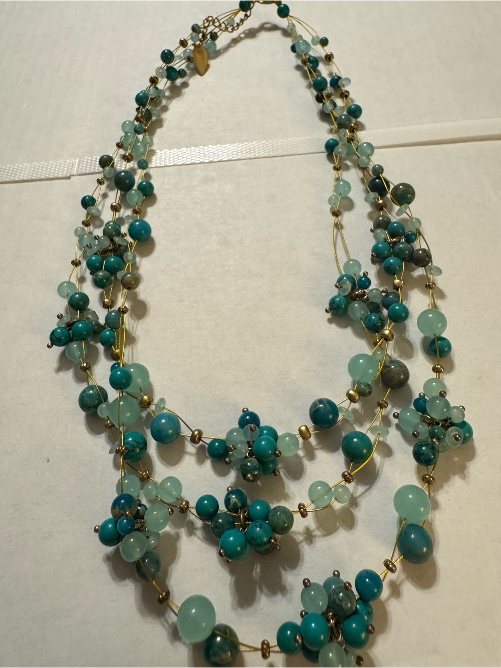 Multi-Strand Teal Beaded Necklace with Gold Accents - Women Jewelry